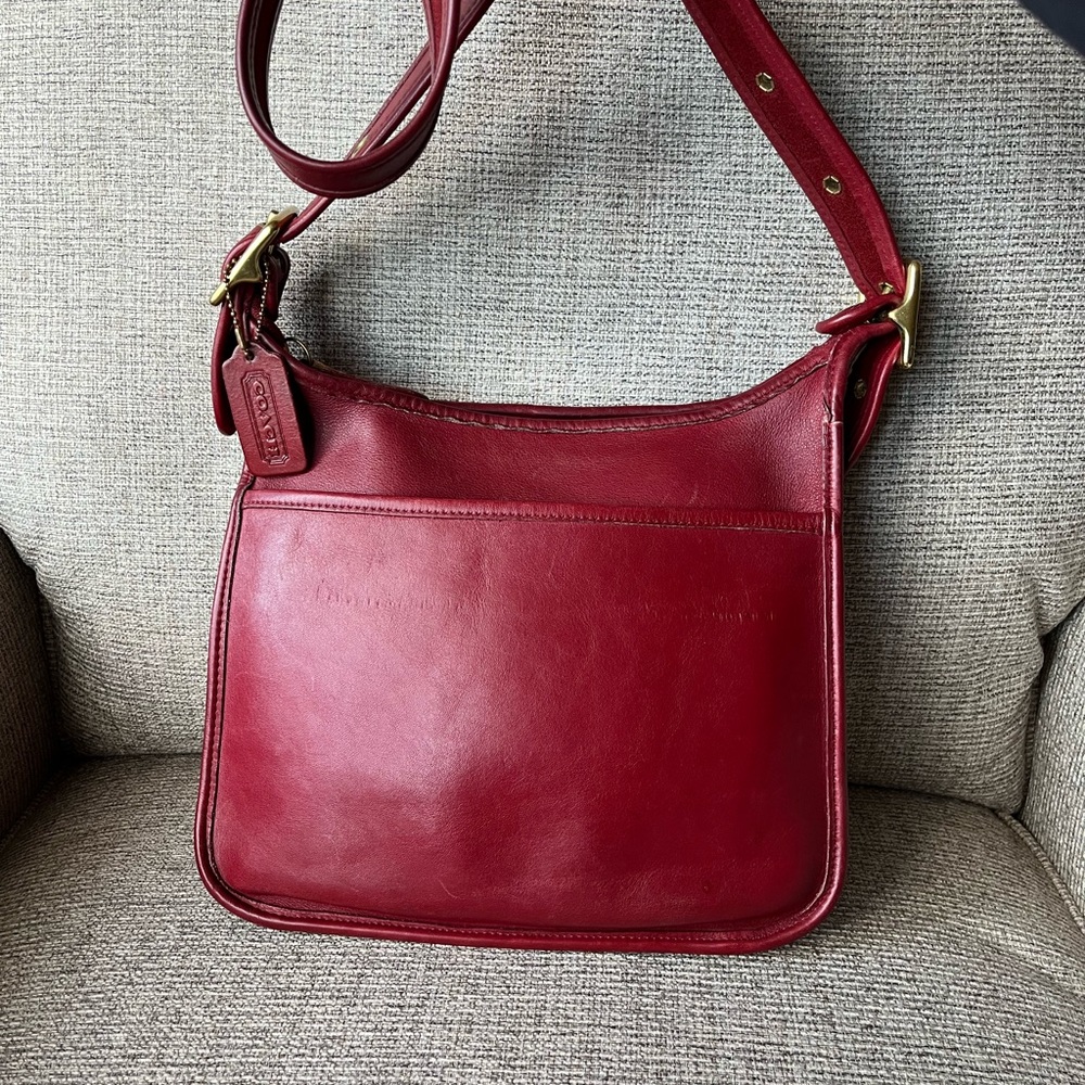 Coach 9966 Legacy Zip Red Leather Shoulder Bag
